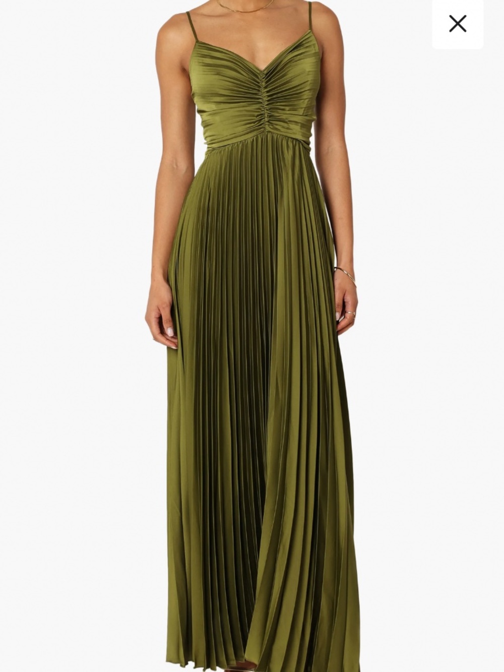 Petal & Pup Olive Green Pleated Maxi Dress